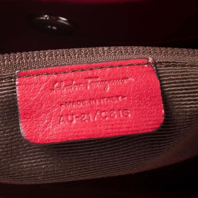 Pre Owned Salvatore Ferragamo Red Patent Leather Braided Handle Hobo