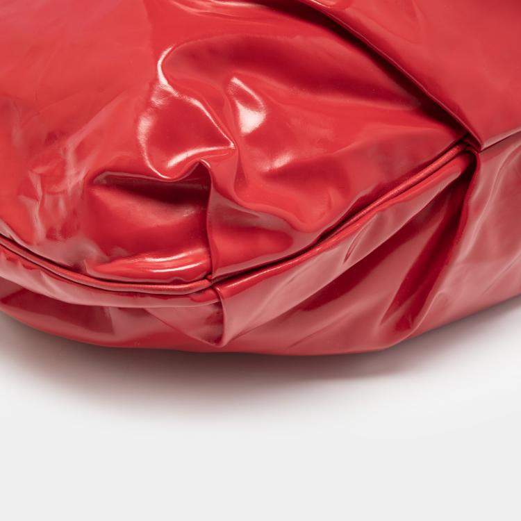 Pre Owned Salvatore Ferragamo Red Patent Leather Braided Handle Hobo