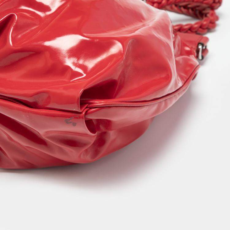 Pre Owned Salvatore Ferragamo Red Patent Leather Braided Handle Hobo