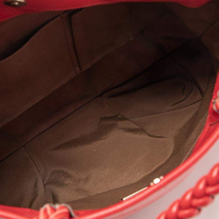 Pre Owned Salvatore Ferragamo Red Patent Leather Braided Handle Hobo