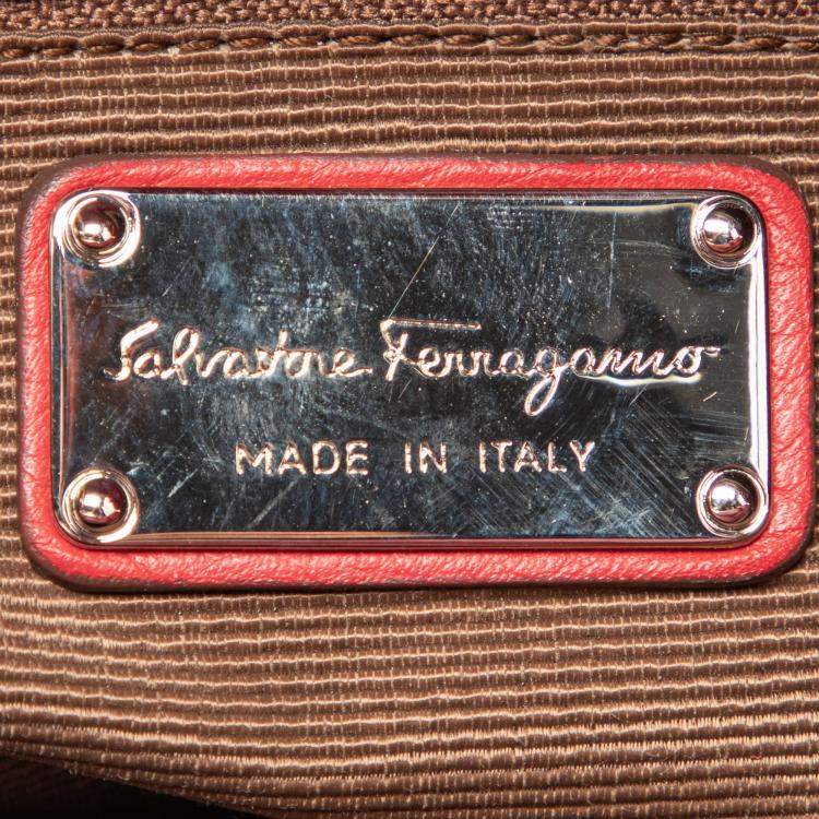 Pre Owned Salvatore Ferragamo Red Patent Leather Braided Handle Hobo
