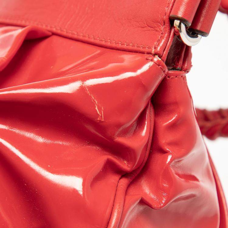 Pre Owned Salvatore Ferragamo Red Patent Leather Braided Handle Hobo