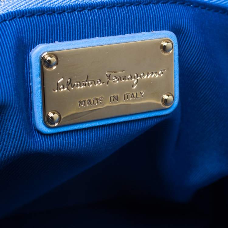 Pre Owned Salvatore Ferragamo Light Blue Leather Melinda Tote