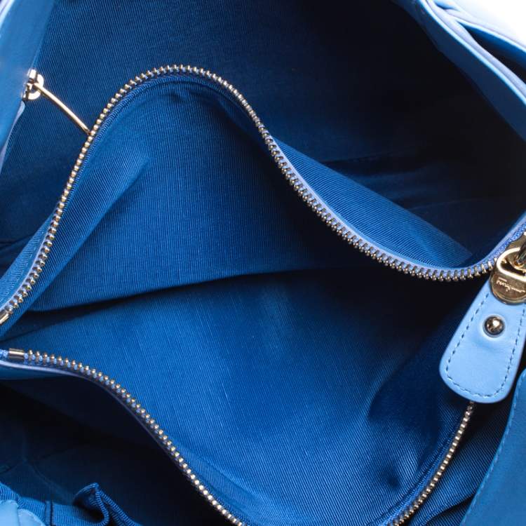 Pre Owned Salvatore Ferragamo Light Blue Leather Melinda Tote