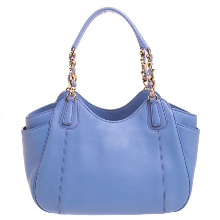 Pre Owned Salvatore Ferragamo Light Blue Leather Melinda Tote