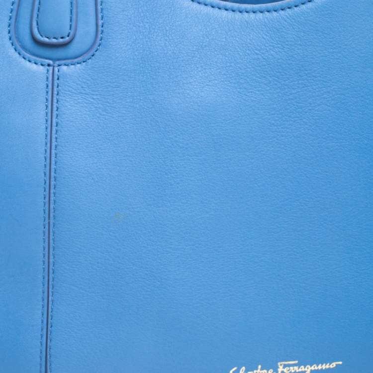 Pre Owned Salvatore Ferragamo Light Blue Leather Melinda Tote