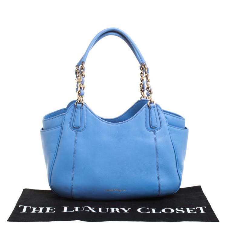 Pre Owned Salvatore Ferragamo Light Blue Leather Melinda Tote