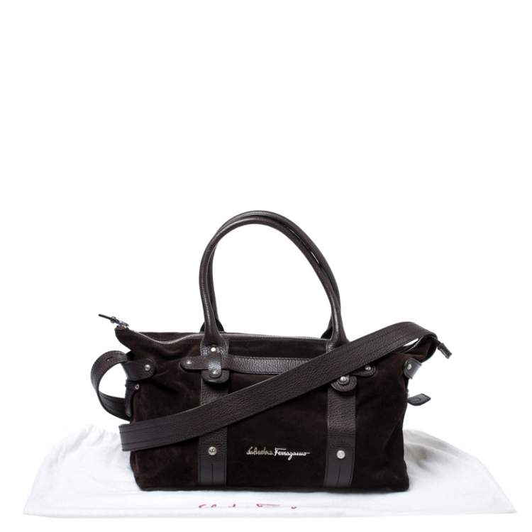 Pre Owned Salvatore Ferragamo Dark Brown Suede and Leather Tote