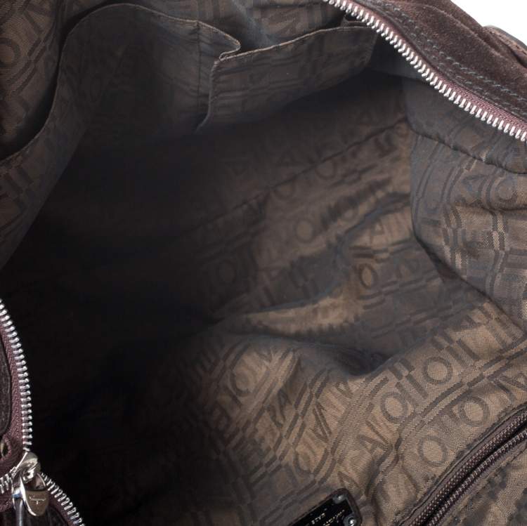 Pre Owned Salvatore Ferragamo Dark Brown Suede and Leather Tote