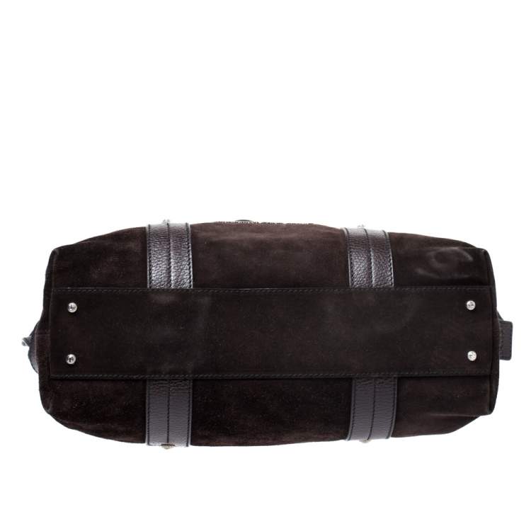 Pre Owned Salvatore Ferragamo Dark Brown Suede and Leather Tote