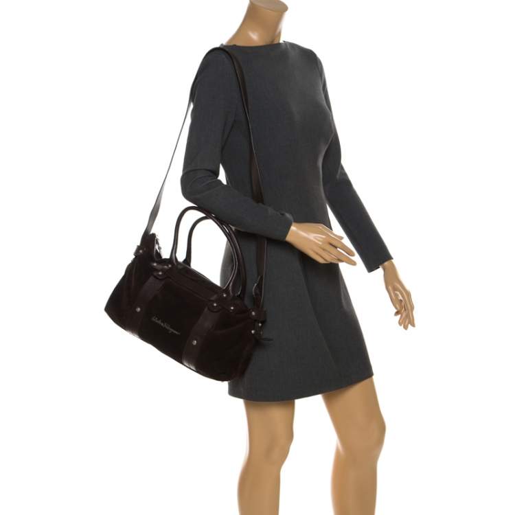 Pre Owned Salvatore Ferragamo Dark Brown Suede and Leather Tote