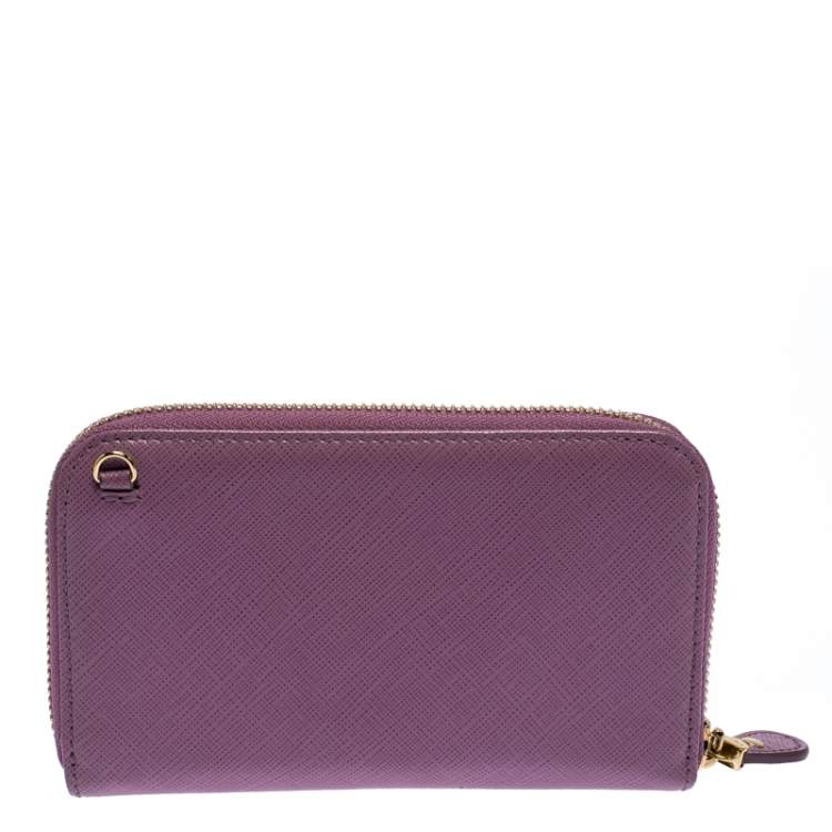 Pre Owned Salvatore Ferragamo Pink Leather Double Gancio Zip-Around Wallet on Chain 