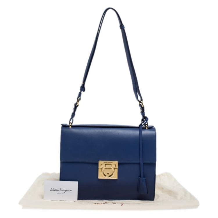 Pre Owned Salvatore Ferragamo Blue Leather Gancio Lock Shoulder Bag