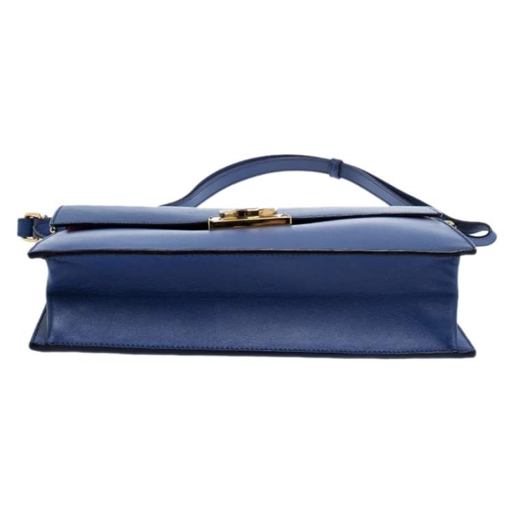 Pre Owned Salvatore Ferragamo Blue Leather Gancio Lock Shoulder Bag
