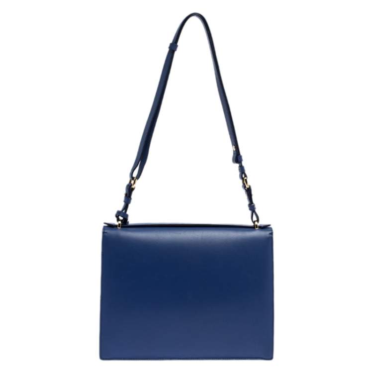 Pre Owned Salvatore Ferragamo Blue Leather Gancio Lock Shoulder Bag