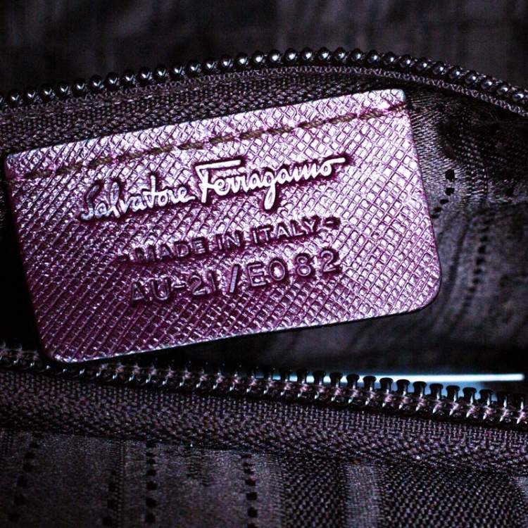 Pre Owned Salvatore Ferragamo Purple Leather Kelly Top Handle Bag