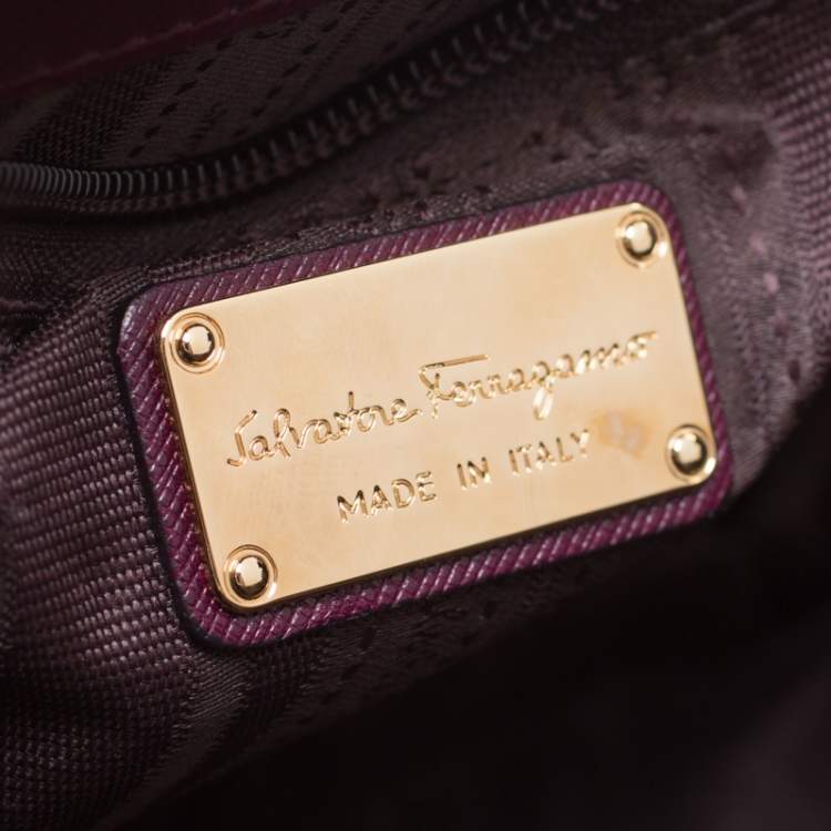Pre Owned Salvatore Ferragamo Purple Leather Kelly Top Handle Bag