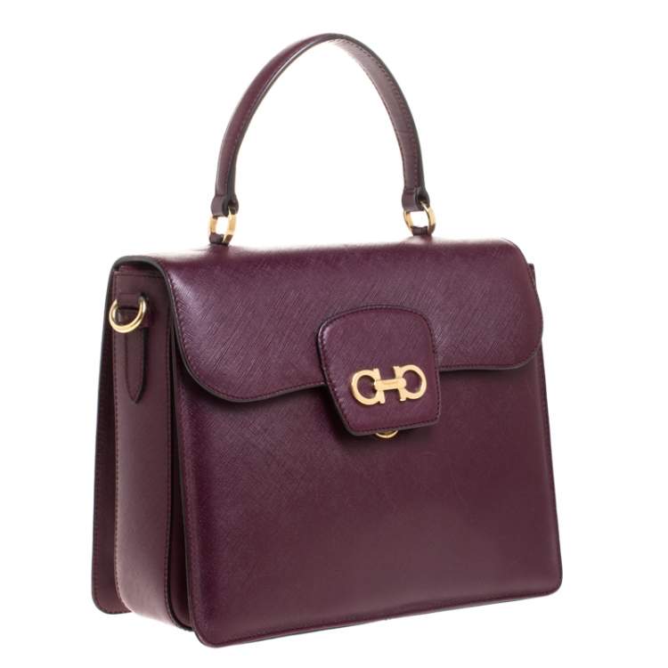 Pre Owned Salvatore Ferragamo Purple Leather Kelly Top Handle Bag