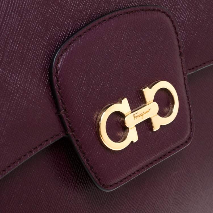 Pre Owned Salvatore Ferragamo Purple Leather Kelly Top Handle Bag