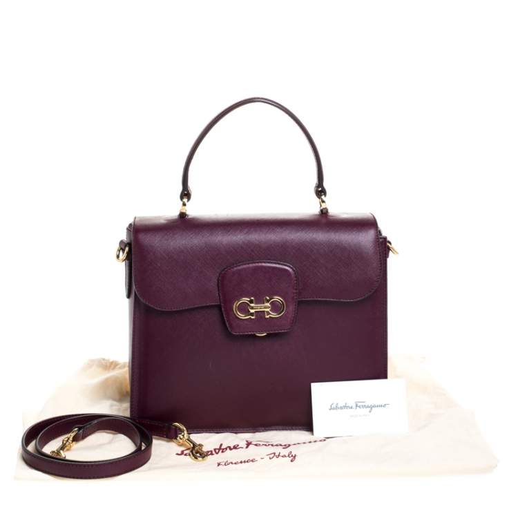 Pre Owned Salvatore Ferragamo Purple Leather Kelly Top Handle Bag