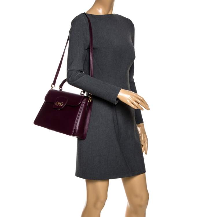 Pre Owned Salvatore Ferragamo Purple Leather Kelly Top Handle Bag