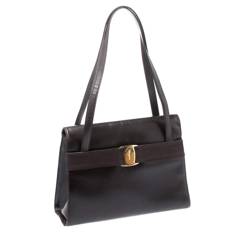 مملوكة مسبقًا Salvatore Ferragamo Dark Brown Leather Flap Tote