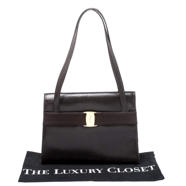 مملوكة مسبقًا Salvatore Ferragamo Dark Brown Leather Flap Tote