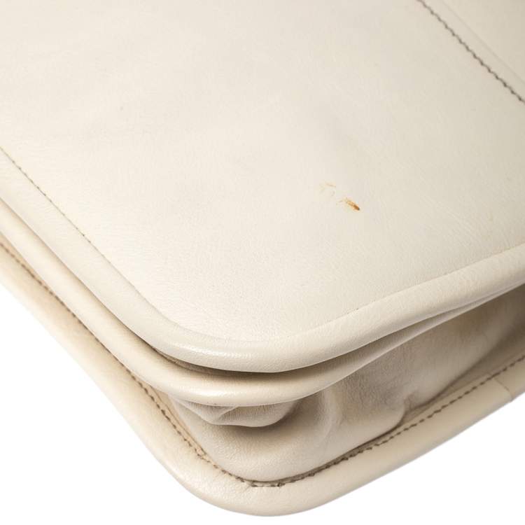 Pre Owned Salvatore Ferragamo Cream Leather Gancini Top Handle Bag
