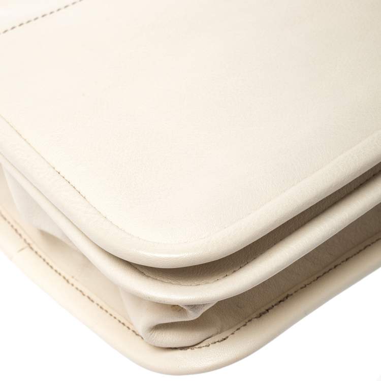 Pre Owned Salvatore Ferragamo Cream Leather Gancini Top Handle Bag