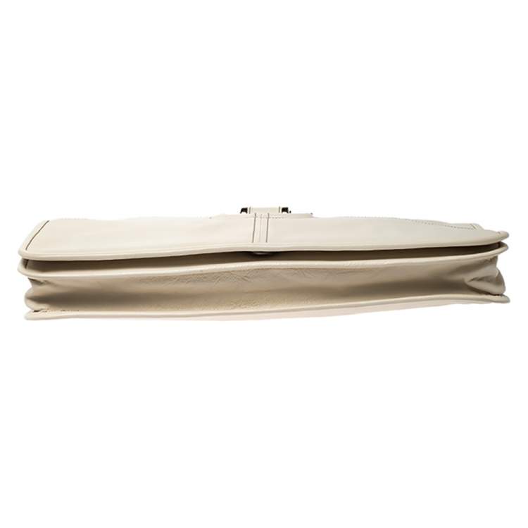 Pre Owned Salvatore Ferragamo Cream Leather Gancini Top Handle Bag