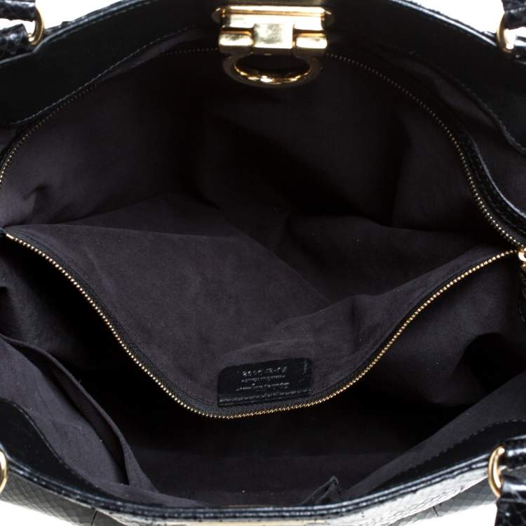 Pre Owned Salvatore Ferragamo Black Python Large Satchel