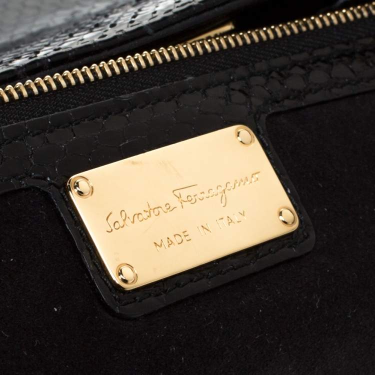 Pre Owned Salvatore Ferragamo Black Python Large Satchel
