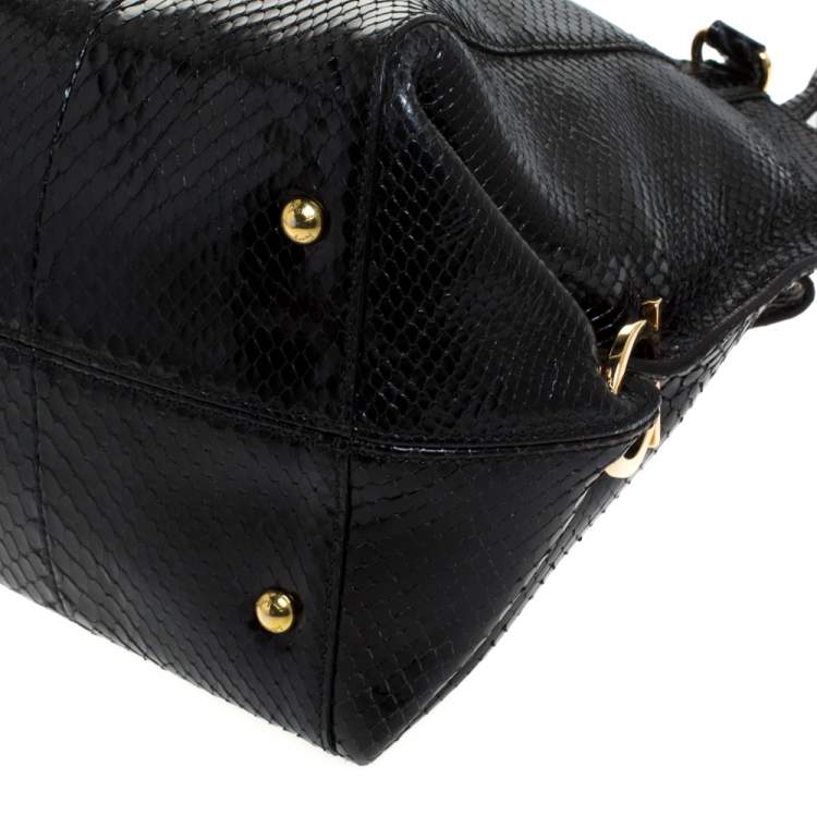 Pre Owned Salvatore Ferragamo Black Python Large Satchel
