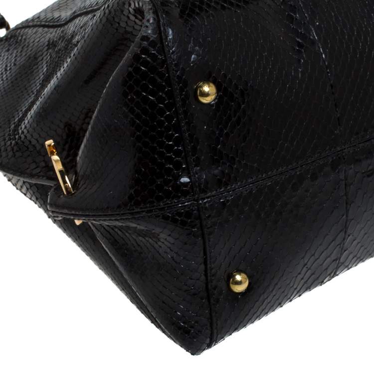 Pre Owned Salvatore Ferragamo Black Python Large Satchel