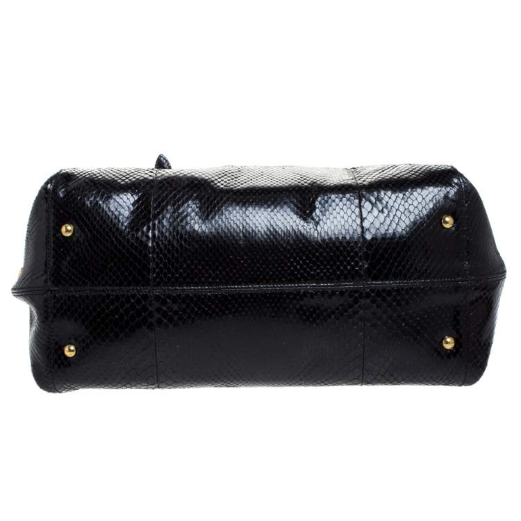 Pre Owned Salvatore Ferragamo Black Python Large Satchel