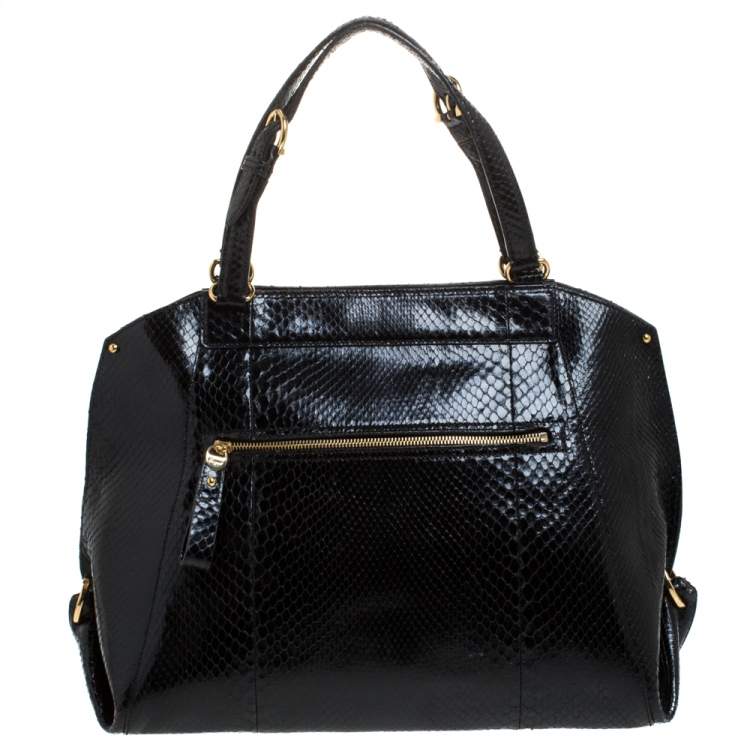 Pre Owned Salvatore Ferragamo Black Python Large Satchel