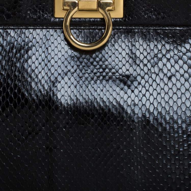 Pre Owned Salvatore Ferragamo Black Python Large Satchel