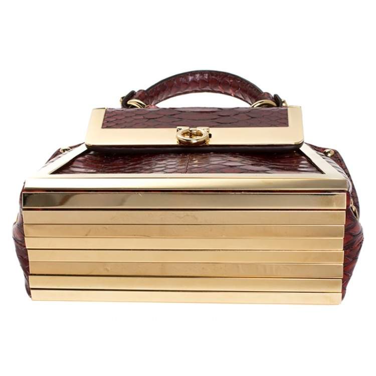 مملوكة مسبقًا Salvatore Ferragamo Red Python Mini Sopia Frame Bag