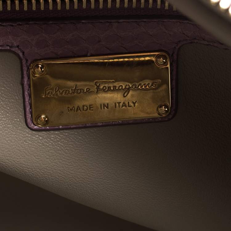 Pre Owned Salvatore Ferragamo Lilac Python Medium Fiamma Satchel
