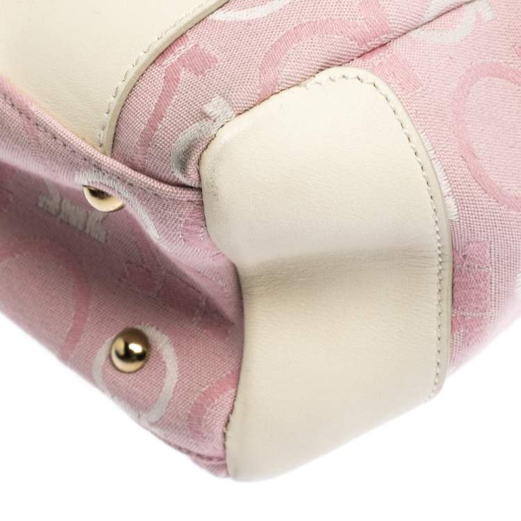 Pre Owned Salvatore Ferragamo Pink/Cream Gancini Canvas and Leather Tote