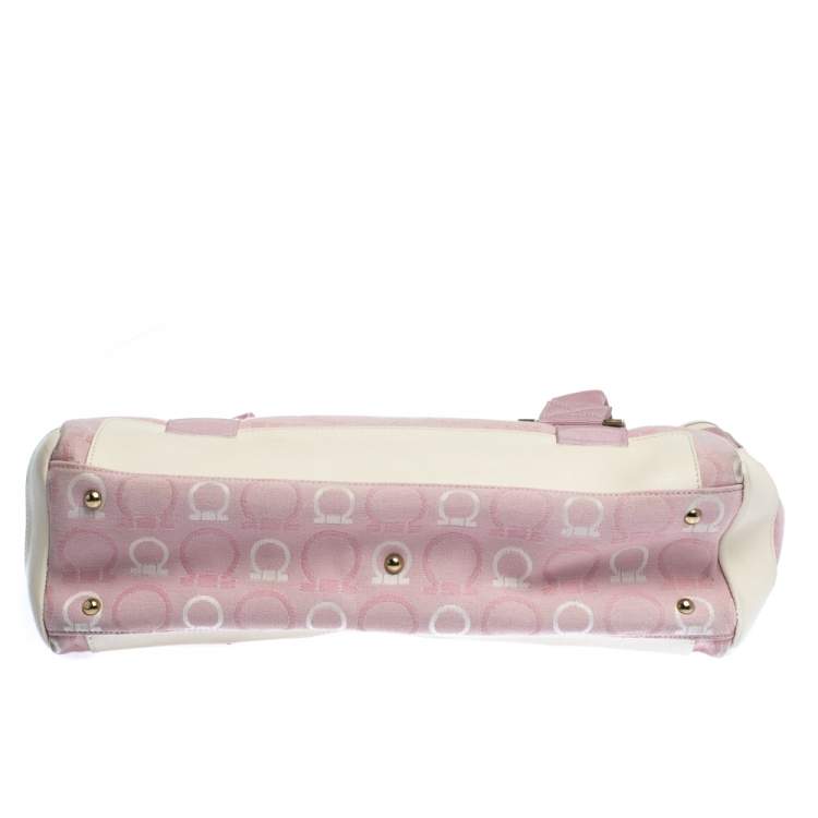 Pre Owned Salvatore Ferragamo Pink/Cream Gancini Canvas and Leather Tote