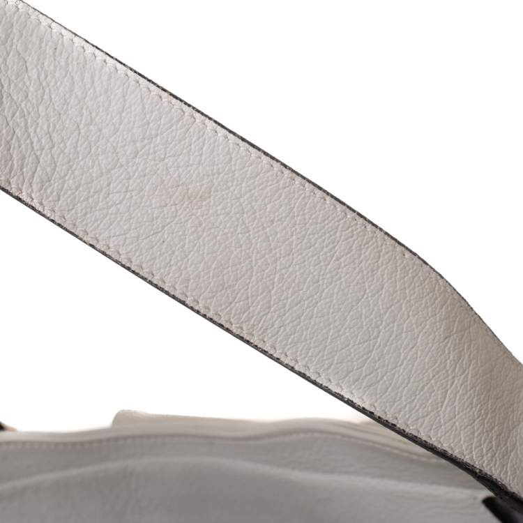Pre Owned Salvatore Ferragamo White/Beige Leather Marisa Satchel