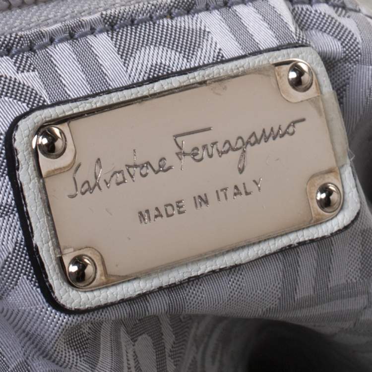 Pre Owned Salvatore Ferragamo White/Beige Leather Marisa Satchel