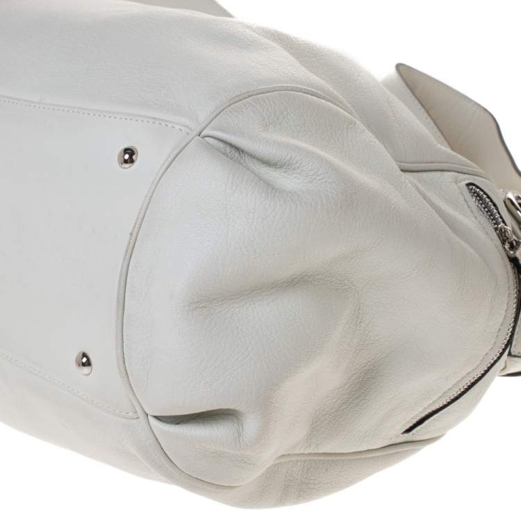 Pre Owned Salvatore Ferragamo White/Beige Leather Marisa Satchel