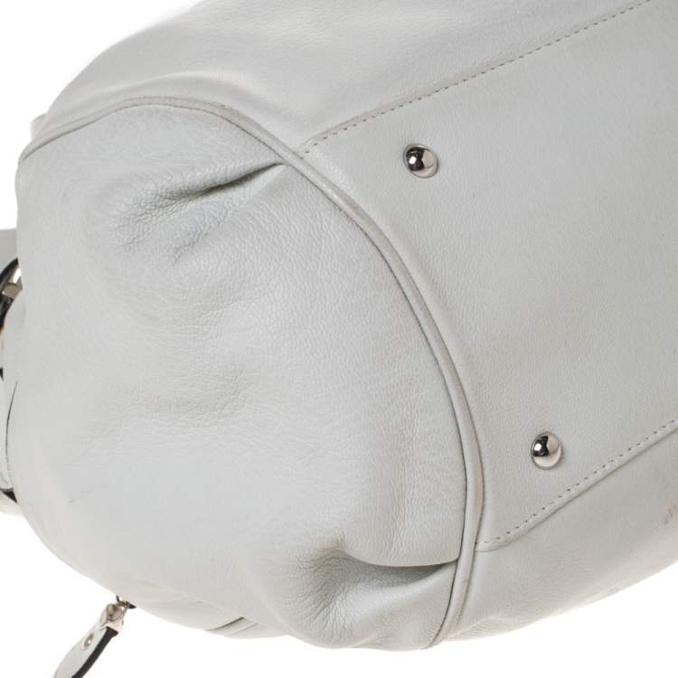 Pre Owned Salvatore Ferragamo White/Beige Leather Marisa Satchel