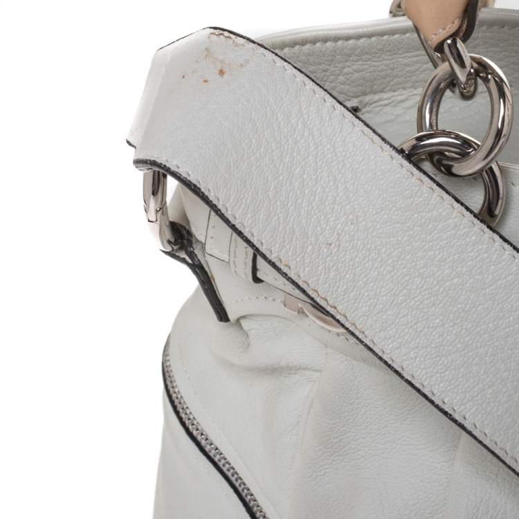 Pre Owned Salvatore Ferragamo White/Beige Leather Marisa Satchel