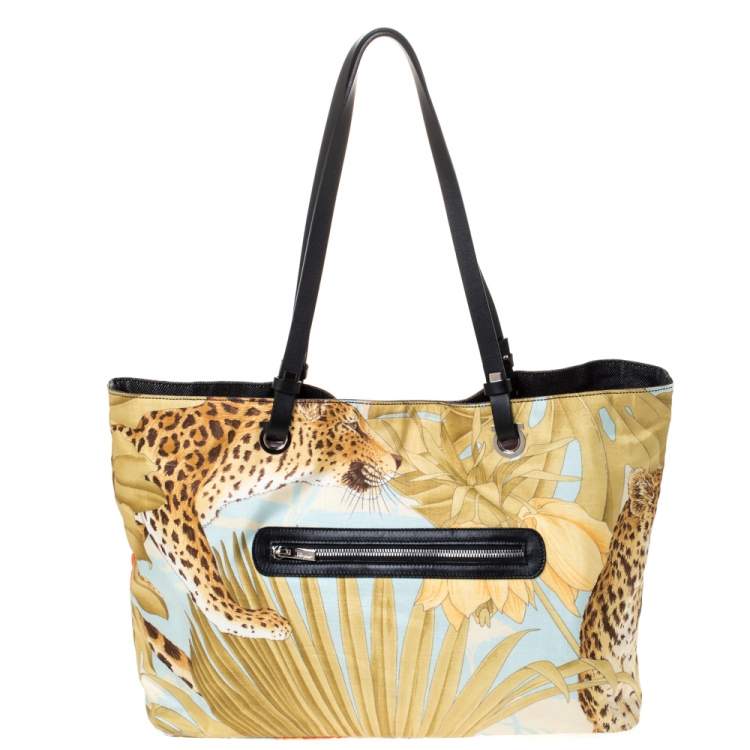 Pre Owned Salvatore Ferragamo Multicolor Floral Print Satin and Leather Tote