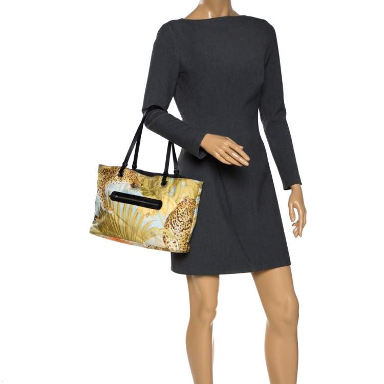 Pre Owned Salvatore Ferragamo Multicolor Floral Print Satin and Leather Tote