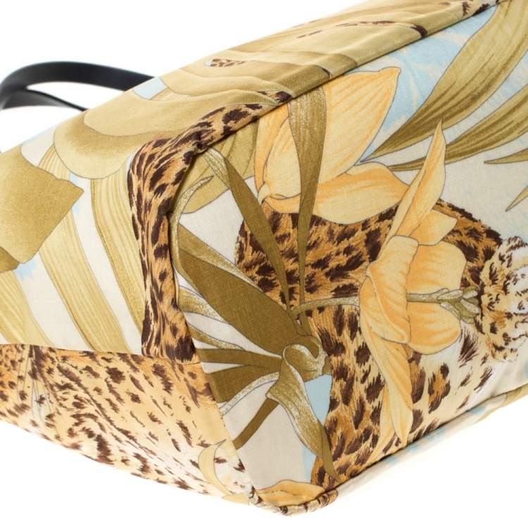 Pre Owned Salvatore Ferragamo Multicolor Floral Print Satin and Leather Tote