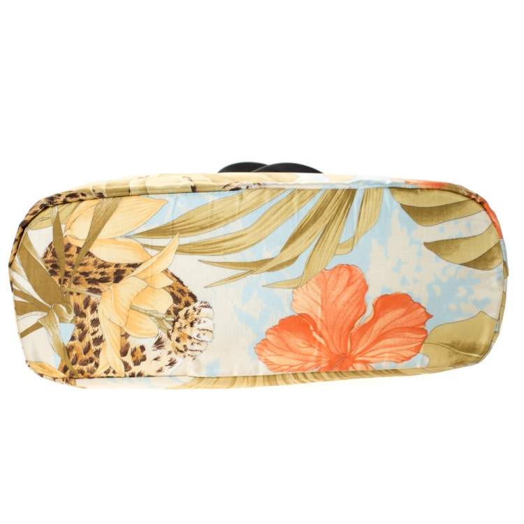 Pre Owned Salvatore Ferragamo Multicolor Floral Print Satin and Leather Tote